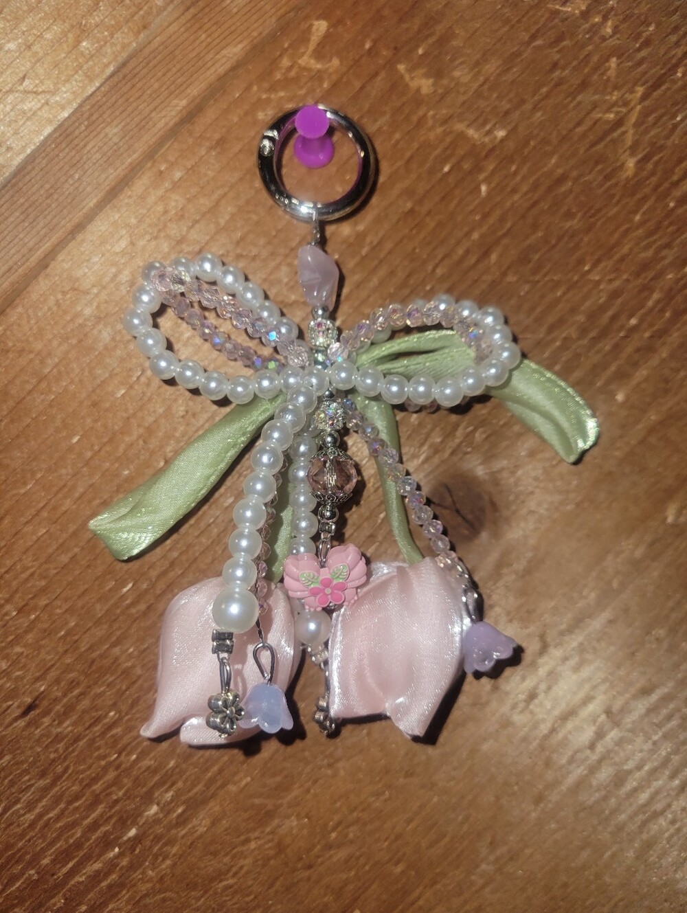 Pearl & Satin Pink Floral Keychain Bag Charm